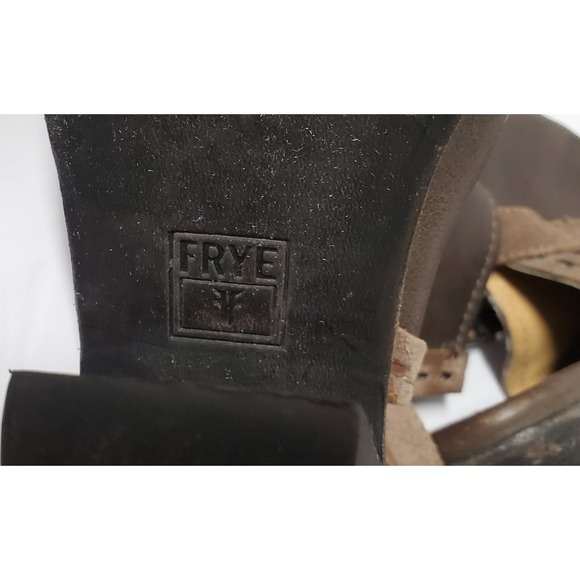 Frye Izzy Artisan Bootie/Mule 10 Brown Leather Chunky Heel Slingback Peep Toe - Picture 13 of 14